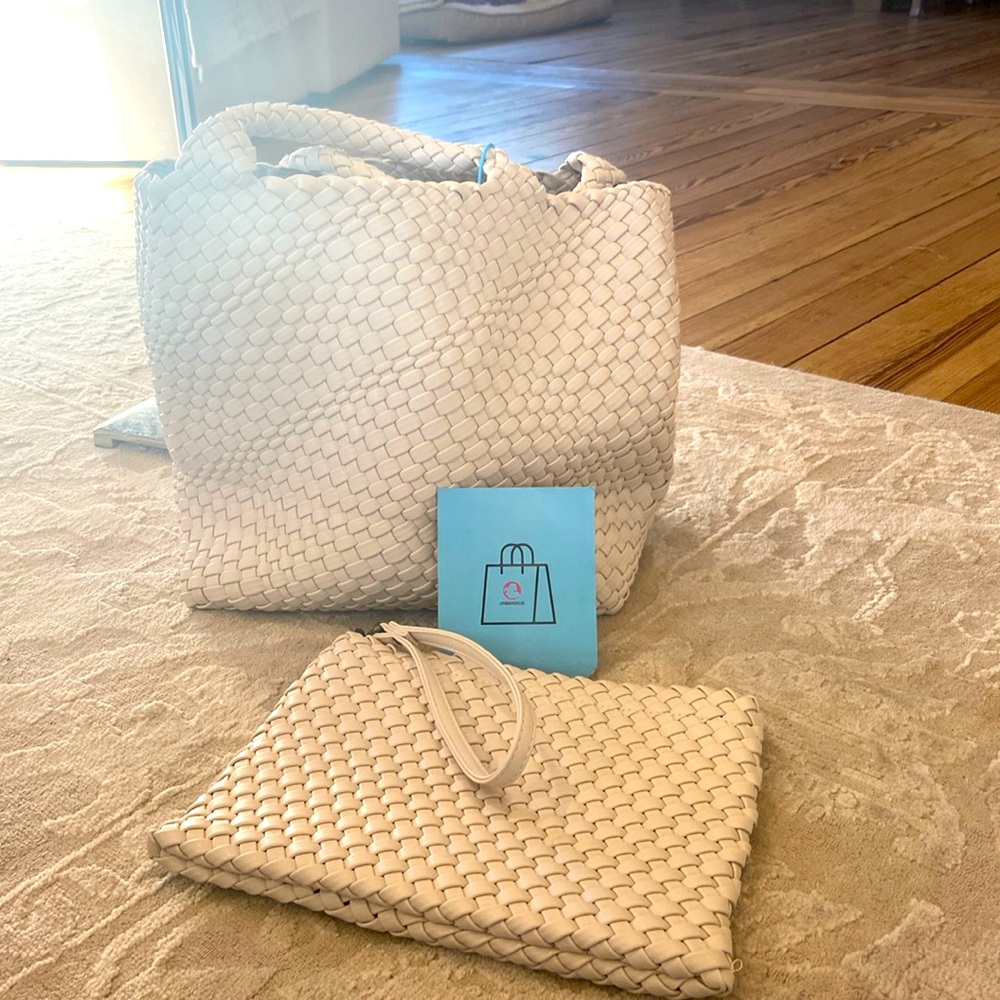 JINMANXUE Woven Purse for Women, Neoprene Top-handle Shoulder Bag, and wristlet - Picture 3 of 8